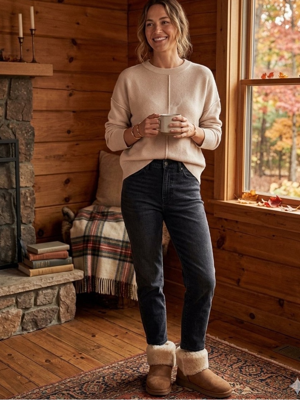 Women's Cream Crewneck Sweater - Soft Rib Trim size M